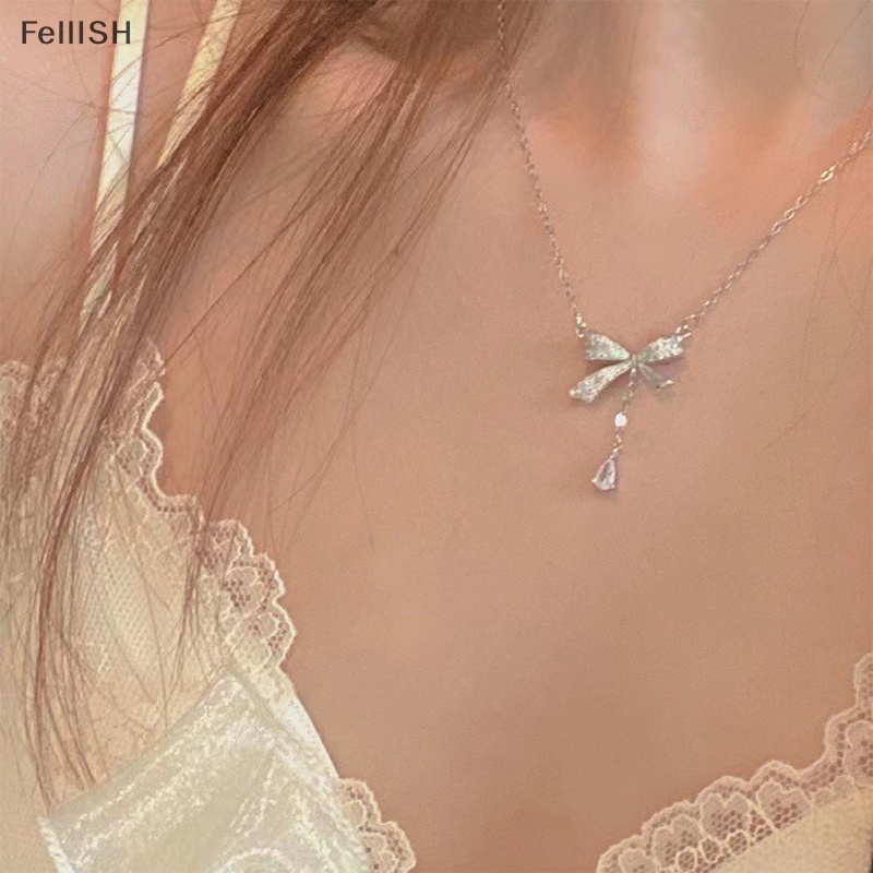 Dây Chuyền Mặt Nơ Tua Rua Đính Đá Zircon Phong Cách Hàn Quốc Thời Trang Cho Nữ 439br