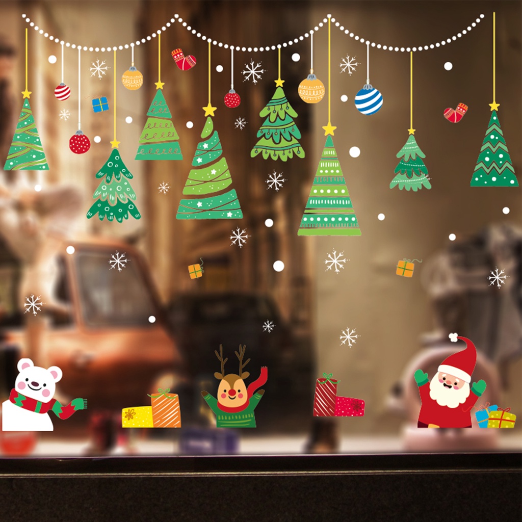 1 Bộ Miếng Dán Cửa Kính Bằng PVC Họa Tiết Giáng Sinh Bắt Mắt