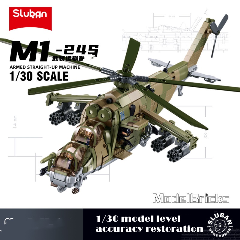 Mô hình đồ chơi giáo dục Lắp ráp máy bay quân sự military Sluban B1137 MI-24S 3 IN 1 Armed Transport Helicopter Machine