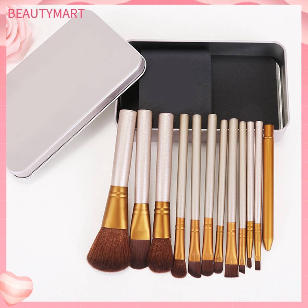 Set 12 Cọ Trang Điểm beautymart Tay Cầm Bằng Gỗ Màu Vàng Kim Đa Năng