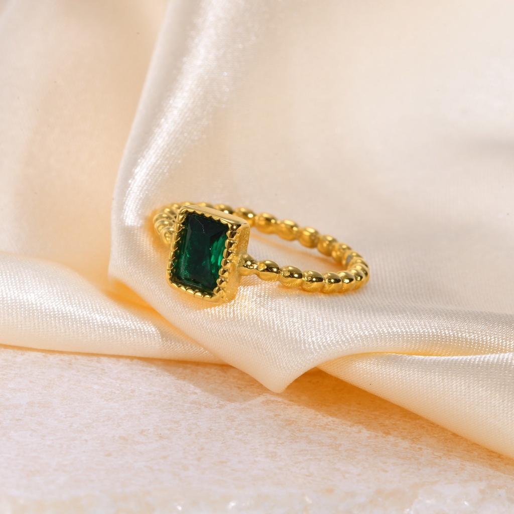 Nhẫn Mạ Vàng 18K Đính Đá Zircon Xanh Hình Chữ Nhật Phong Cách Retro Cho Nữ