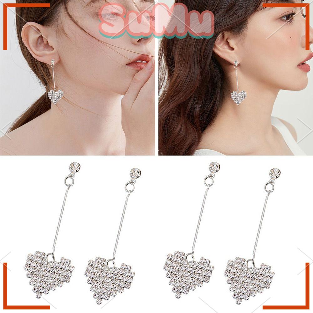 SUMU Set 4 Đôi Bông Tai Xi Mạ Bạc 925 Hình Trái Tim