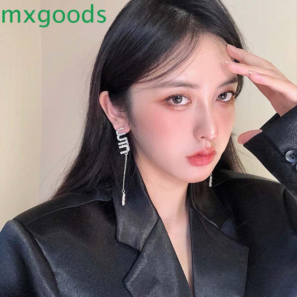 MXGOODS Bông Tai Đính Đá Phối Tua Rua Phong Cách Hàn Quốc