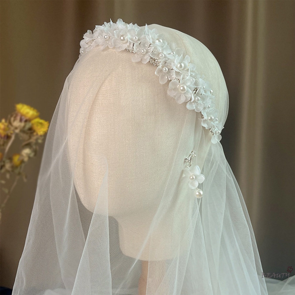 SevenMiss Băng Đô Cài Tóc Hình Hoa Trắng Đính Ngọc Trai Thanh Lịch