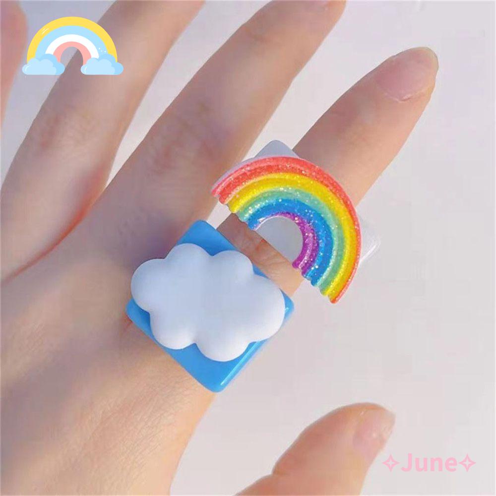 JUNE Nhẫn Nhựa Acrylic Hình Rùa Hoạt Hình Dễ Thương Thời Trang Mùa Hè Cho Nam Và Nữ