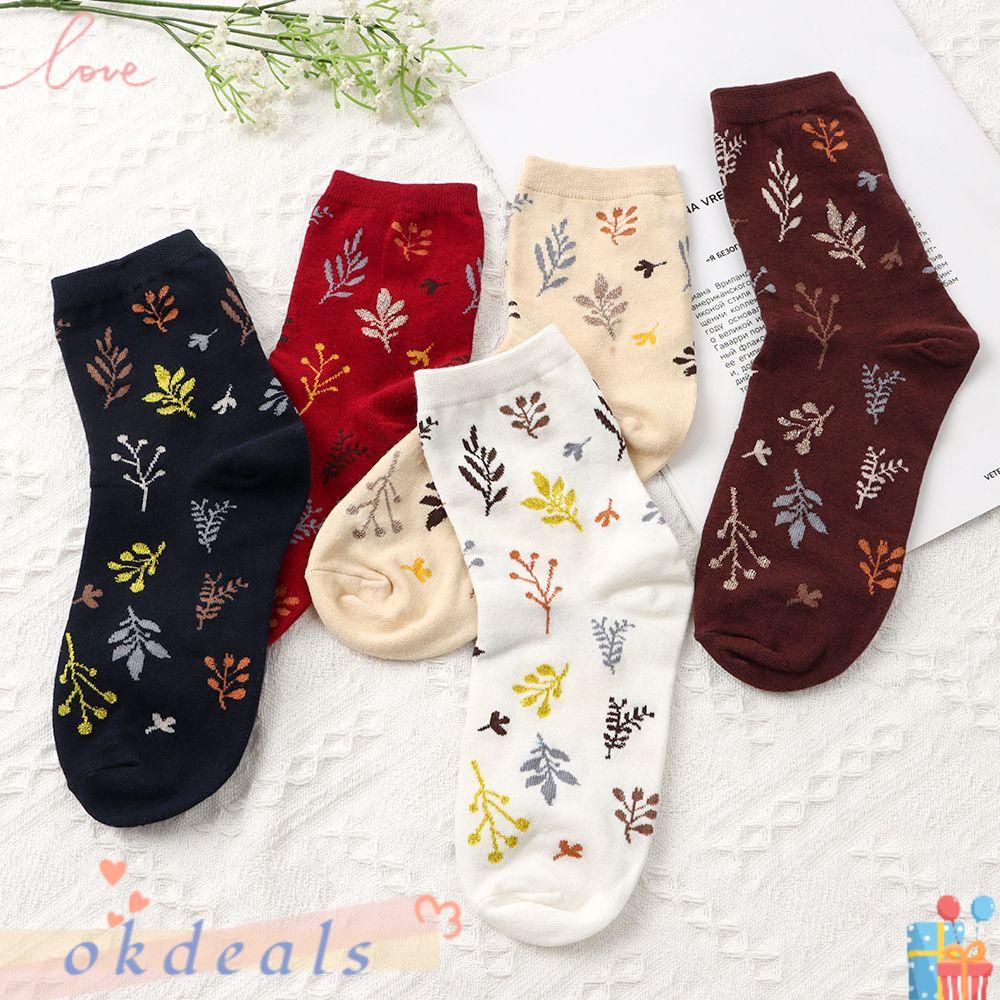 OKDEALS Đôi Vớ Cotton Không Đường May In Họa Tiết Phong Cách Harajuku Nhật Bản