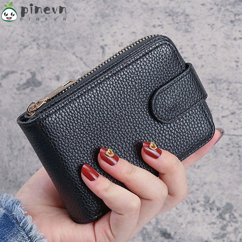 PINEVN Ví Da PU Dáng Ngắn Có Khóa Kéo Thời Trang Cao Cấp Dành Cho Nam Nữ
