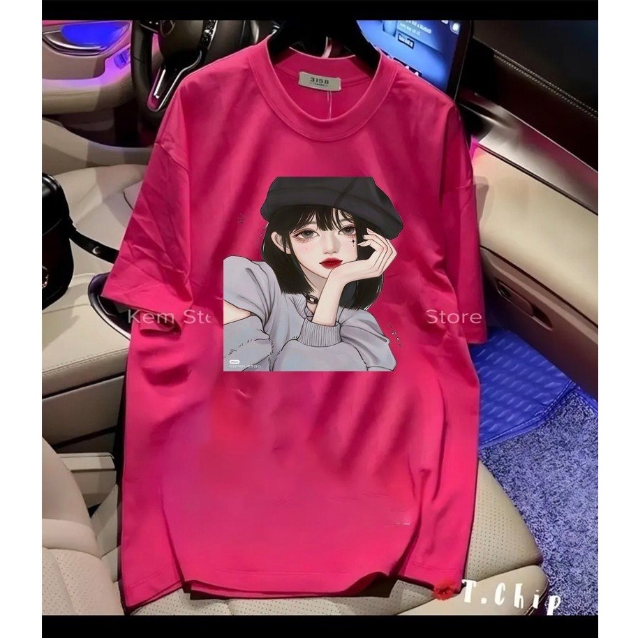 Áo phông Cotton hàn (Hàng Loại 1) in hình Cô gái áo xám, From rộng &lt;70kg mặc vừa, Chất áo đẹp, mặc không xù - Mody