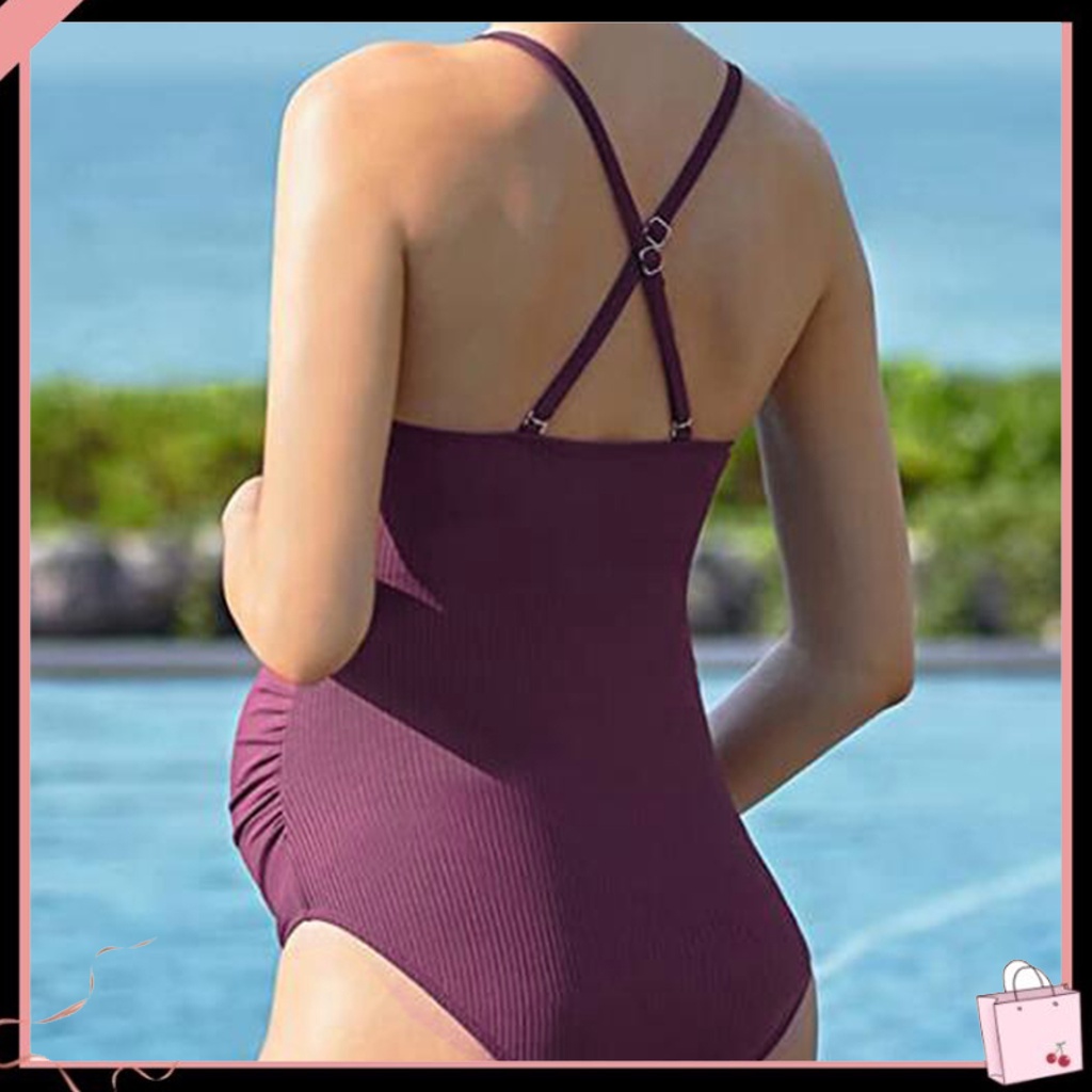 {Soltweter} Bộ Đồ Bơi Co Giãn Màu Trơn Hở Lưng Ôm Dáng Bằng Nylon Dành Cho Mẹ Bầu Đi Nghỉ Mát
