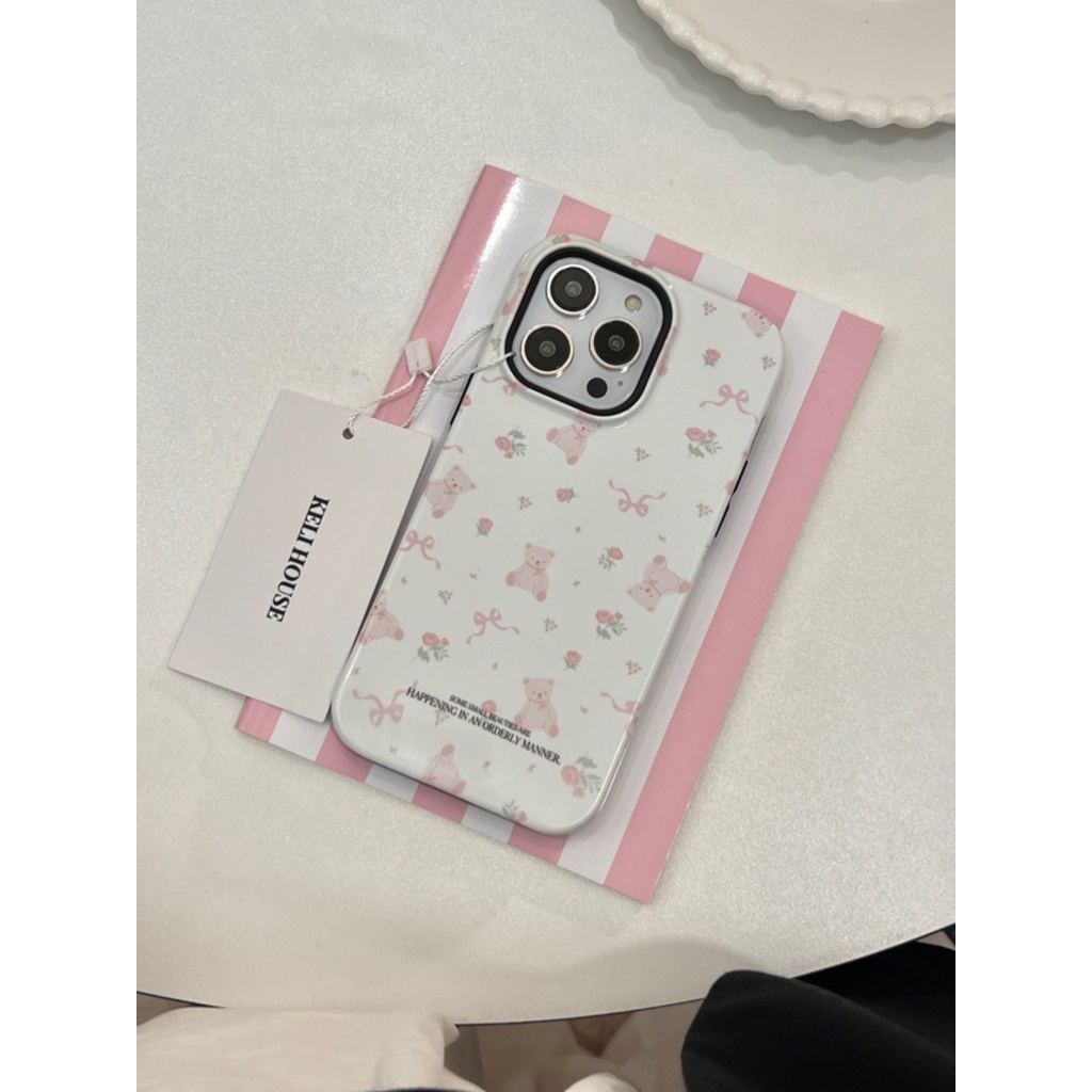 Ốp Điện Thoại Họa Tiết Hoa / Gấu Hoạt Hình Phối Dây Xích Chống Rơi Cho Iphone 14promax 13 11 14pro 13pro 14