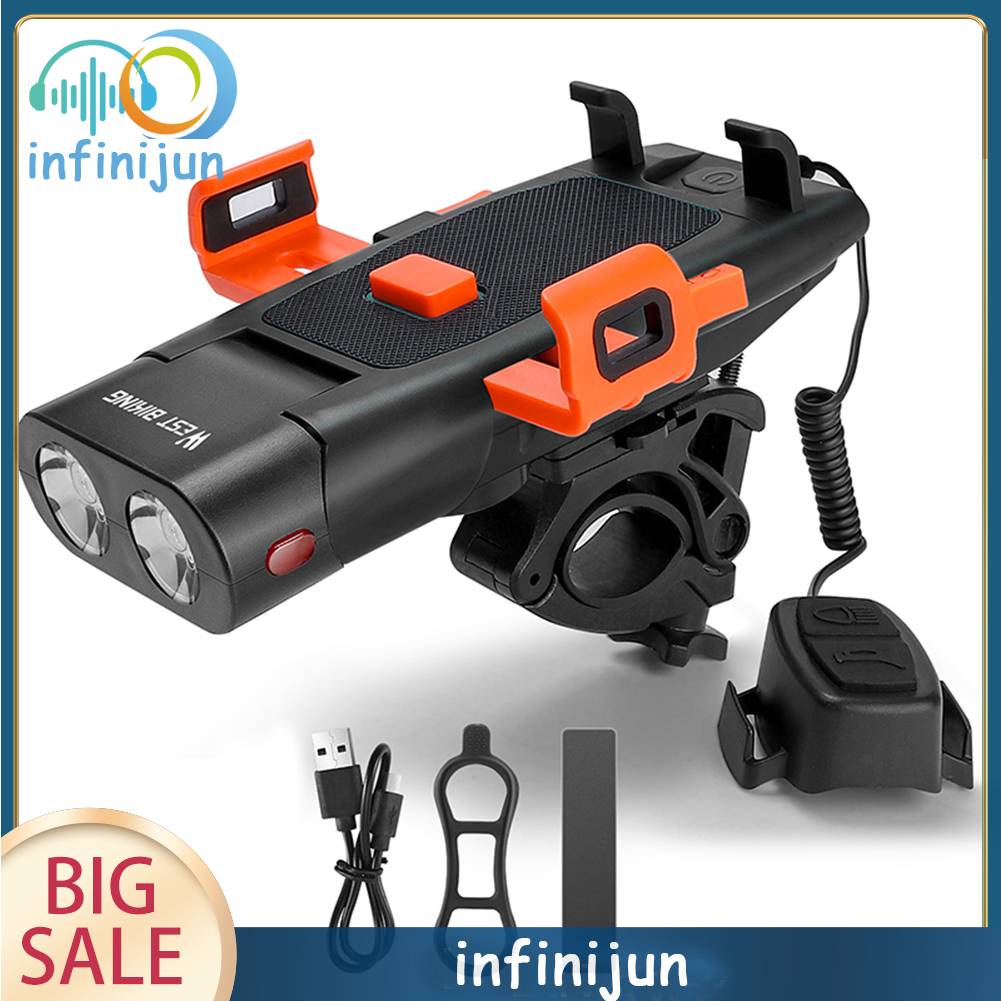 Đèn Pha LED 5 Trong 1 Tích Hợp Còi Giá Đỡ Gắn Phía Trước Xe Đạp MTB