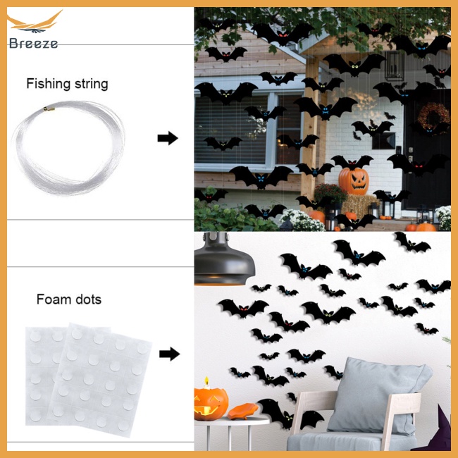 Set 12 Sticker Phát Quang Chống Nước Hình Dơi Trang Trí Halloween