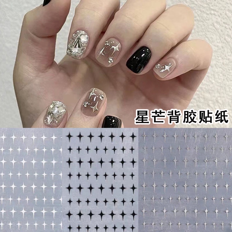 Miếng Dán Trang Trí Móng Tay Hình Ngôi Sao Màu Trắng Đen Bạc