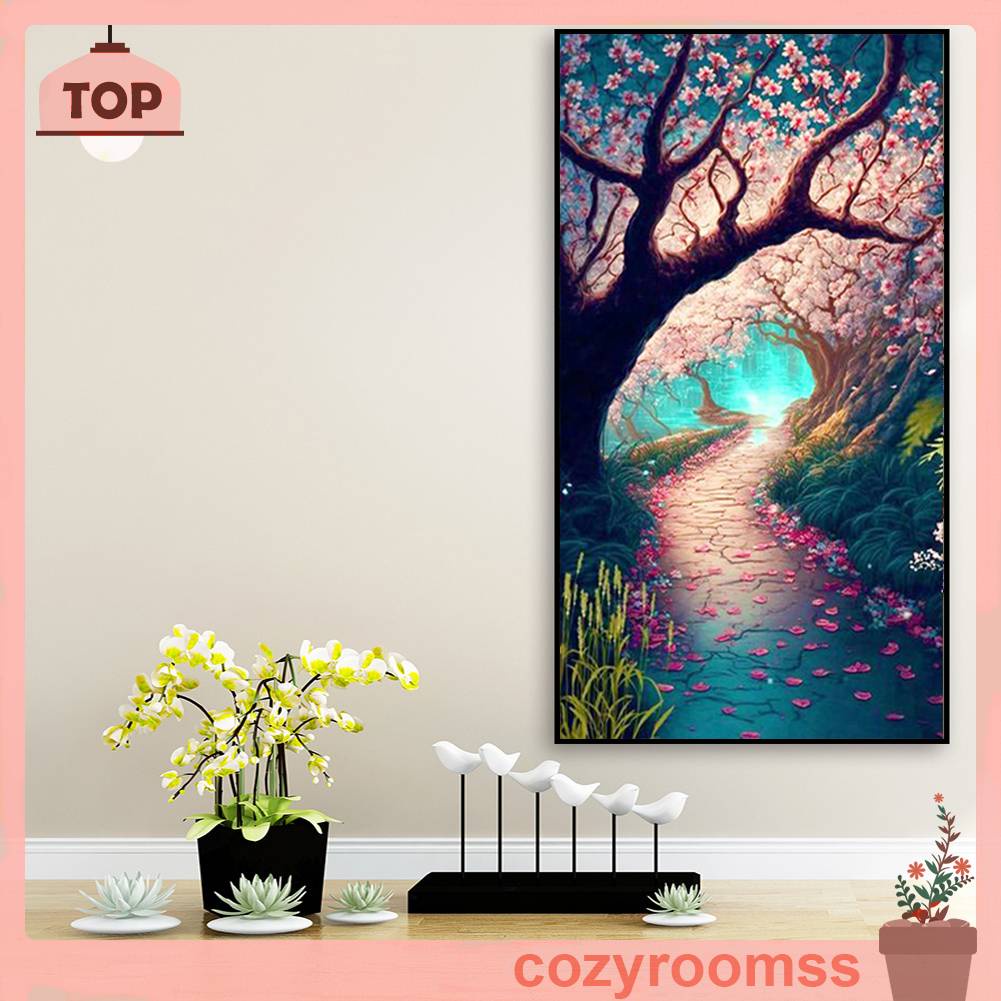 Tranh Đính Đá Kim Cương Toàn Bộ 5D DIY Hình Vẽ Cây Đào Nở