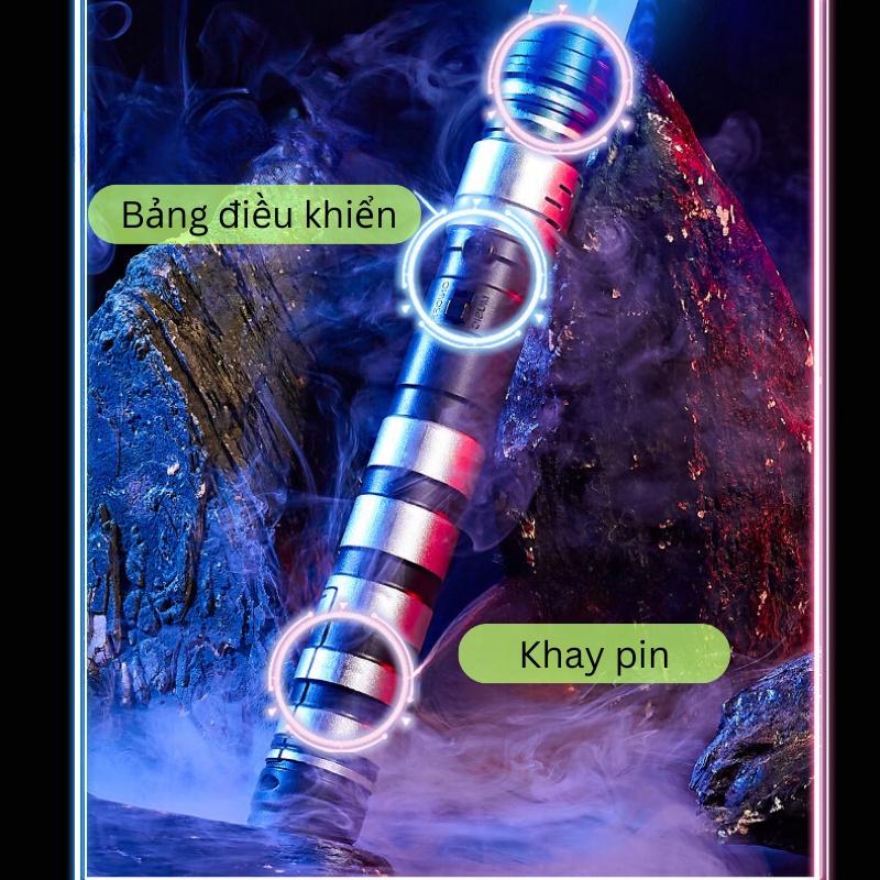 Bộ 2 Kiếm Ánh Sáng Đồ Chơi Light Saber 7 Màu Sắc Dài 75cm, Có Âm Thanh, Có Thể Ghép Đôi Dùng Pin AAA
