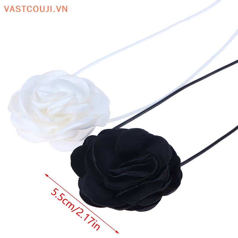 Vòng Cổ Choker Dây Dài Mặt Hoa Màu Trắng Đen Lãng Mạn Cho Nữ