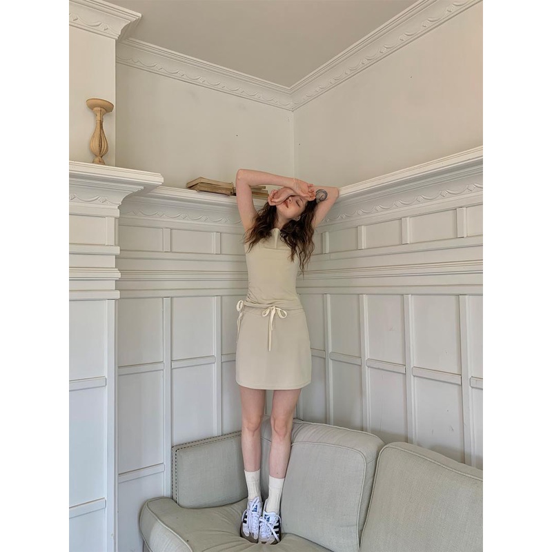 Set Áo Thun Ba Lê Cột Dây Phối Chân Váy Chữ a Phong Cách Hàn Quốc Thời Trang Mùa Hè 2023 Y2K