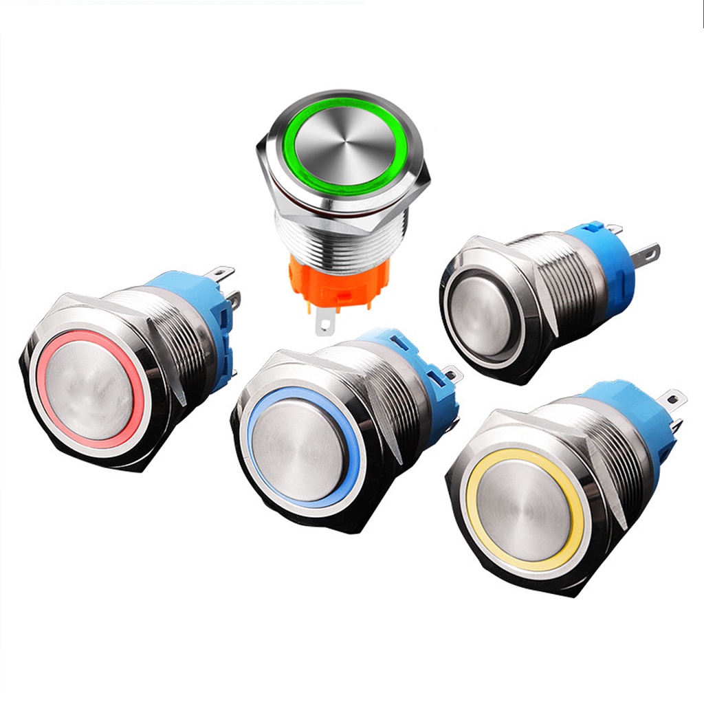 Nút nhấn nhả có đèn LED 16mm 3-6V, 12-24V, 110-220V Thân vỏ Kim loại chống nước
