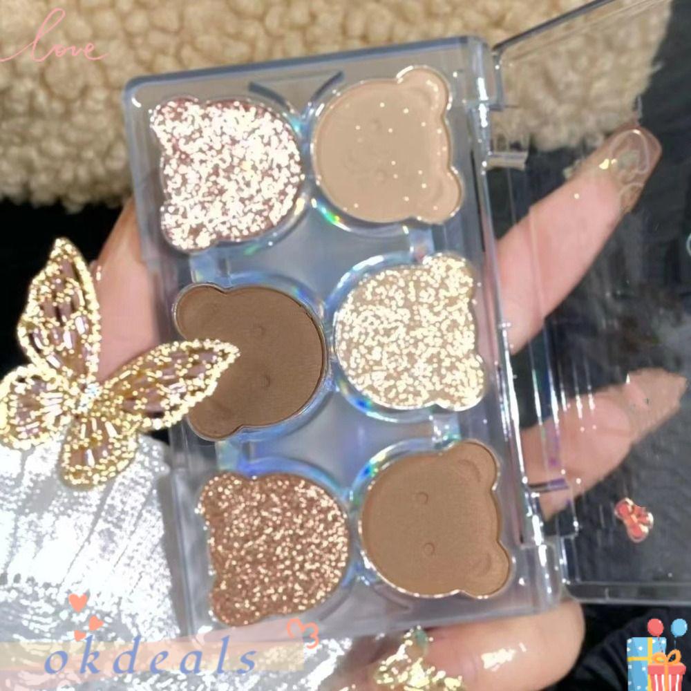 OKDEALS Bảng Phấn Mắt Màu Lì Thiết Kế Hình Gấu Dễ Thương Phấn Mắt Trang Điểm Lấp Lánh