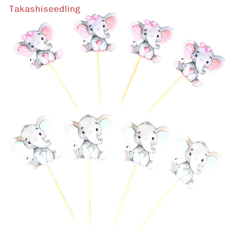 Set 12 Que Cắm Trang Trí Bánh Cupcake Hình Chú Voi Xinh Xắn