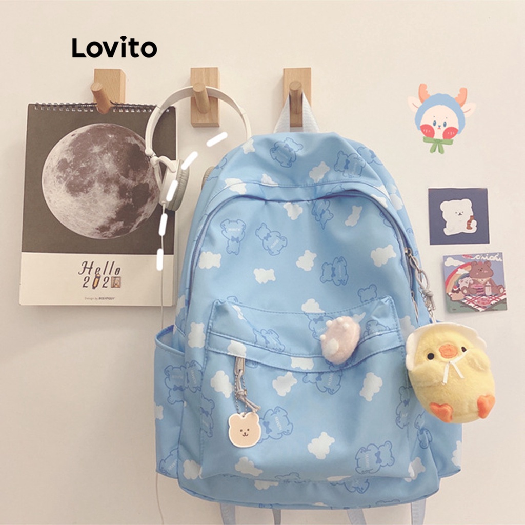 Lovito Ba lô hình gấu có khóa kéo hoạt hình dễ thương cho nữ LNA09104 (Hồng/Tím/Xanh)