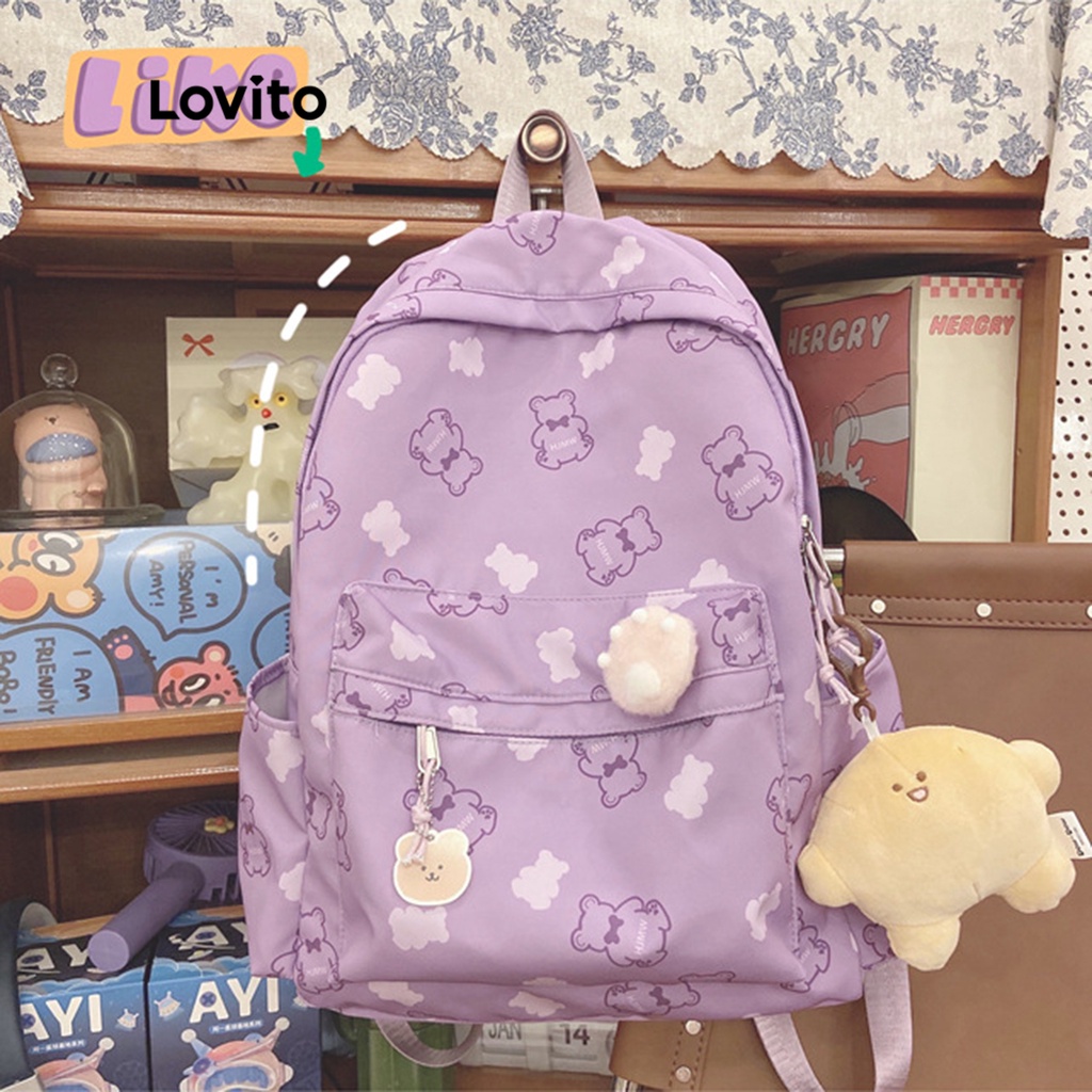 Lovito Ba lô hình gấu có khóa kéo hoạt hình dễ thương cho nữ LNA09104 (Hồng/Tím/Xanh)
