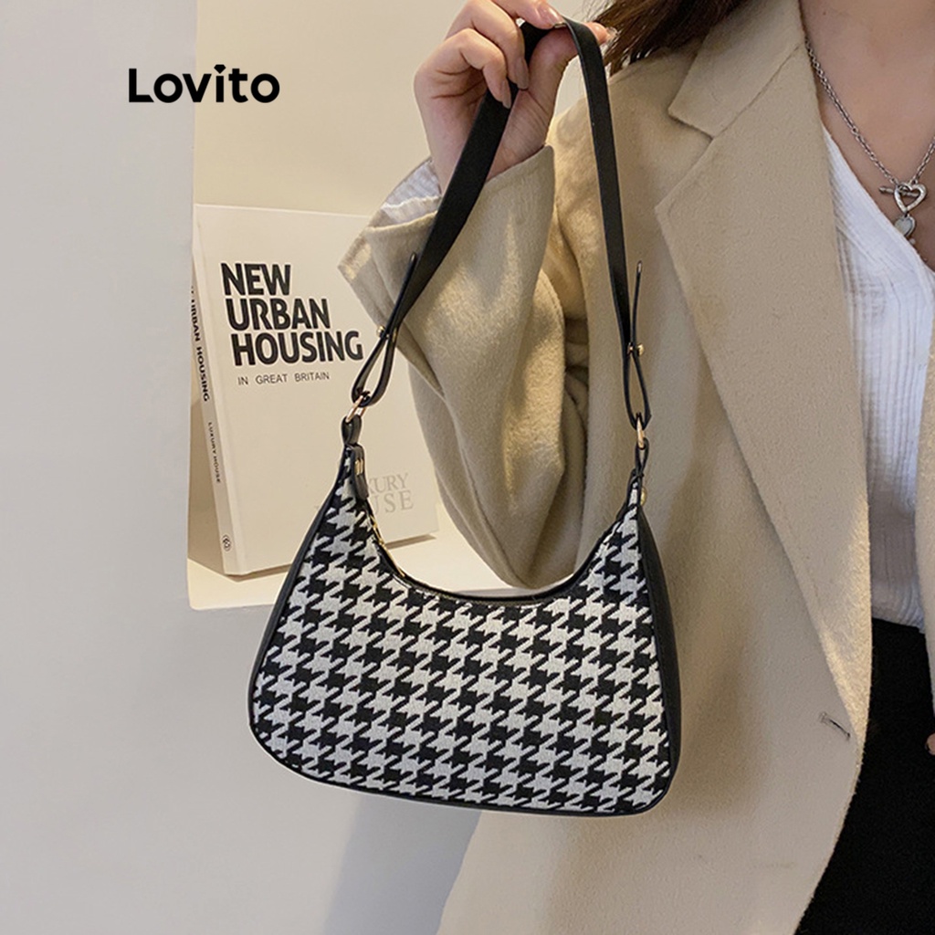 Lovito Túi đeo vai nhỏ kiểu dáng cổ điển họa tiết răng cưa thông thường dành cho nữ LNA09107 (Houndstooth/Vằn ngựa vằn)
