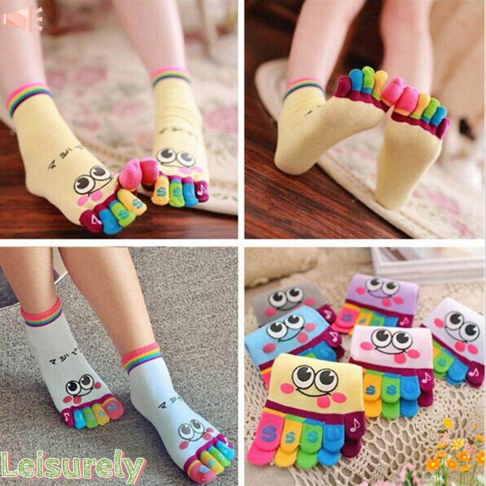 LEILY Tất Xỏ Ngón In Hình Mặt Cười Màu Sắc Ngẫu Nhiên