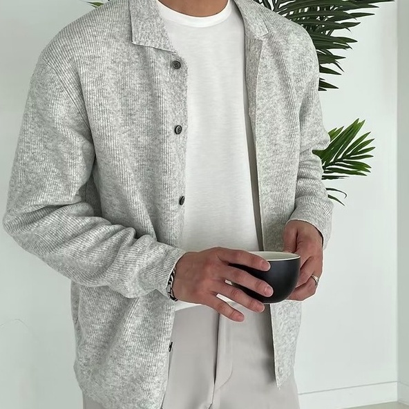 Áo Sweater Dệt Kim Tay Dài Cổ Gập Đơn Giản Màu Trơn Phong Cách Hàn Quốc Thời Trang Cho Nam