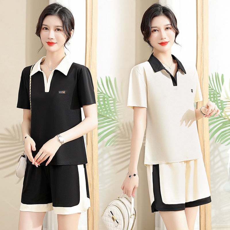 Set Đồ Thể Thao Ngắn Tay Phong Cách Phương Tây Thời Trang Cho Phụ Nữ Trung Niên