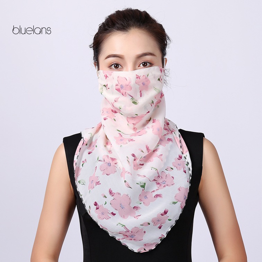 Bộ 2 Khăn Choàng Cổ Chống Tia UV Thoáng Khí In Họa Tiết Hoa &amp; Lông Vũ Cho Nữ