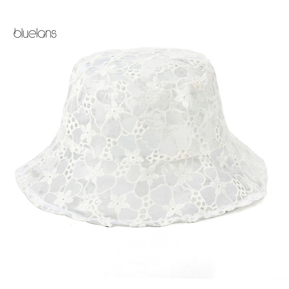 Nón Bucket Ren Hoa Màu Trơn Chống Tia UV Thời Trang Cho Nữ