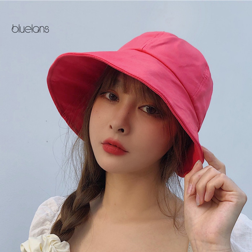 Nón Rộng Vành Hở Lưng Màu Trơn Có Thể Gấp Gọn Tiện Dụng Thời Trang Đi Biển Cho Nữ