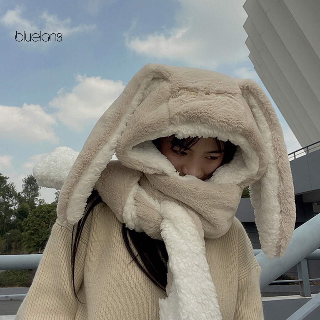 Mũ Trùm Đầu Kiêm Khăn Choàng Cổ Bằng Vải Bông Dày Dặn Giữ Ấm Chống Gió Họa Tiết Hoạt Hình Màu Sắc Tương Phản Bảo