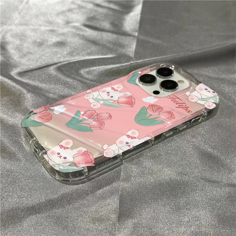 Ốp Điện Thoại Mềm Trong Suốt Họa Tiết Hoa Tulip Và Thỏ Dễ Thương Cho iPhone14promax 1312 / 11 7 / 8plus xr / sins 3F7Y