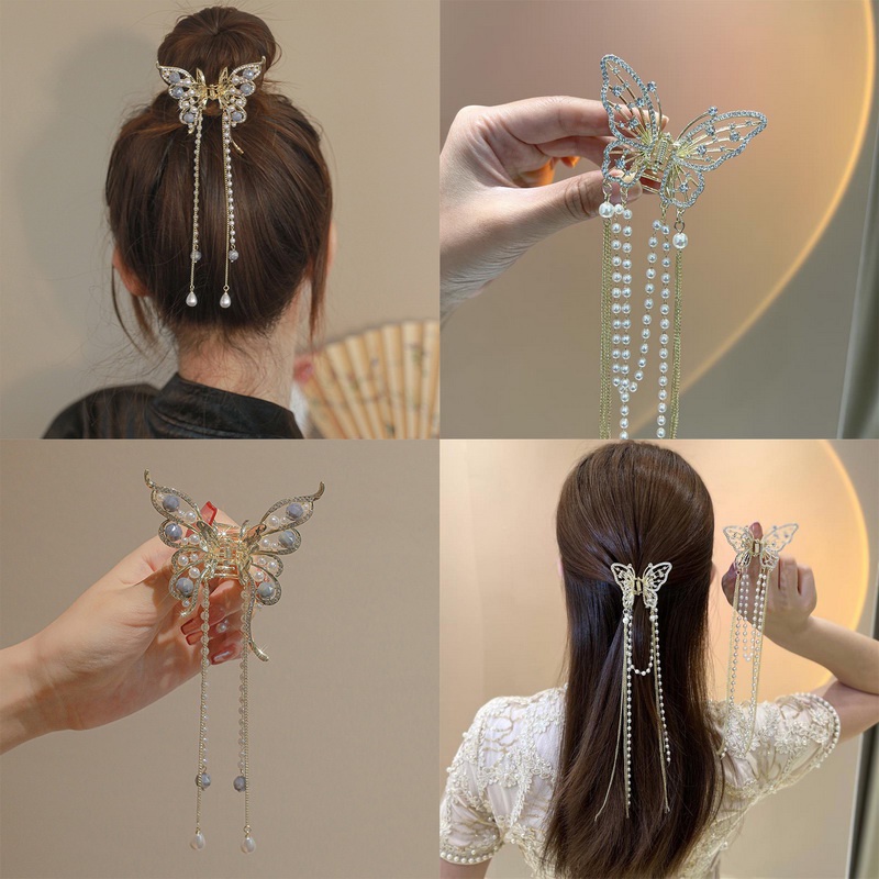 Kẹp Tóc Tua Rua Hình Bướm Đính Ngọc Trai Nhân Tạo Phong Cách Mới 2023