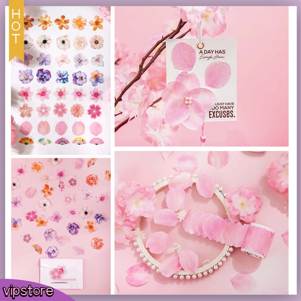 &lt;VIP&gt; 1 Túi 50 Tờ Băng Dính Hình Hoa Anh Đào / Hoa Trà Trang Trí Sổ Tay DIY