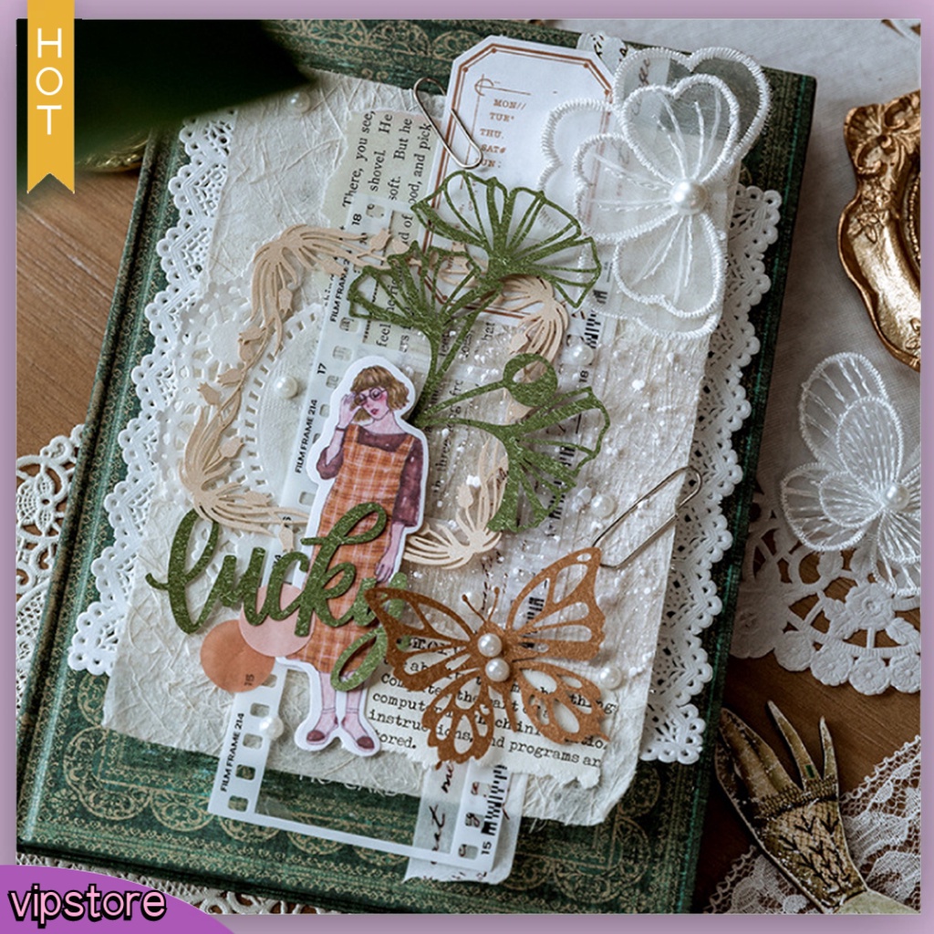 &lt;VIP&gt; Set 10 Miếng Dán Trang Trí Sổ Tay Hình Bướm Phong Cách Vintage