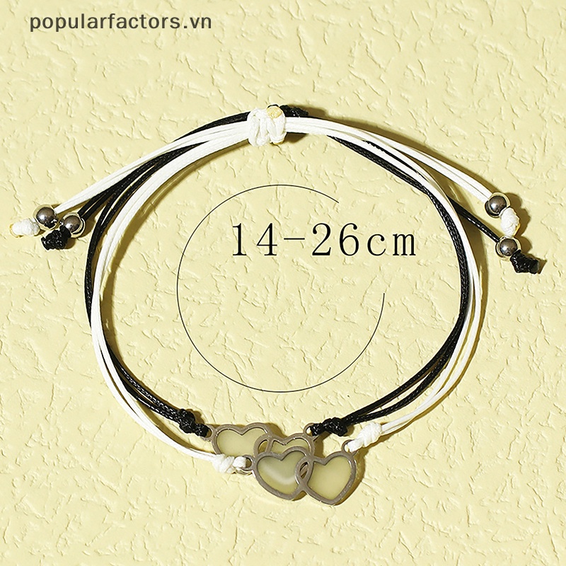 Vòng Tay Dây Bện Mặt Trái Tim Đôi Khắc Chữ Dạ Quang Thời Trang Cho Cặp Đôi