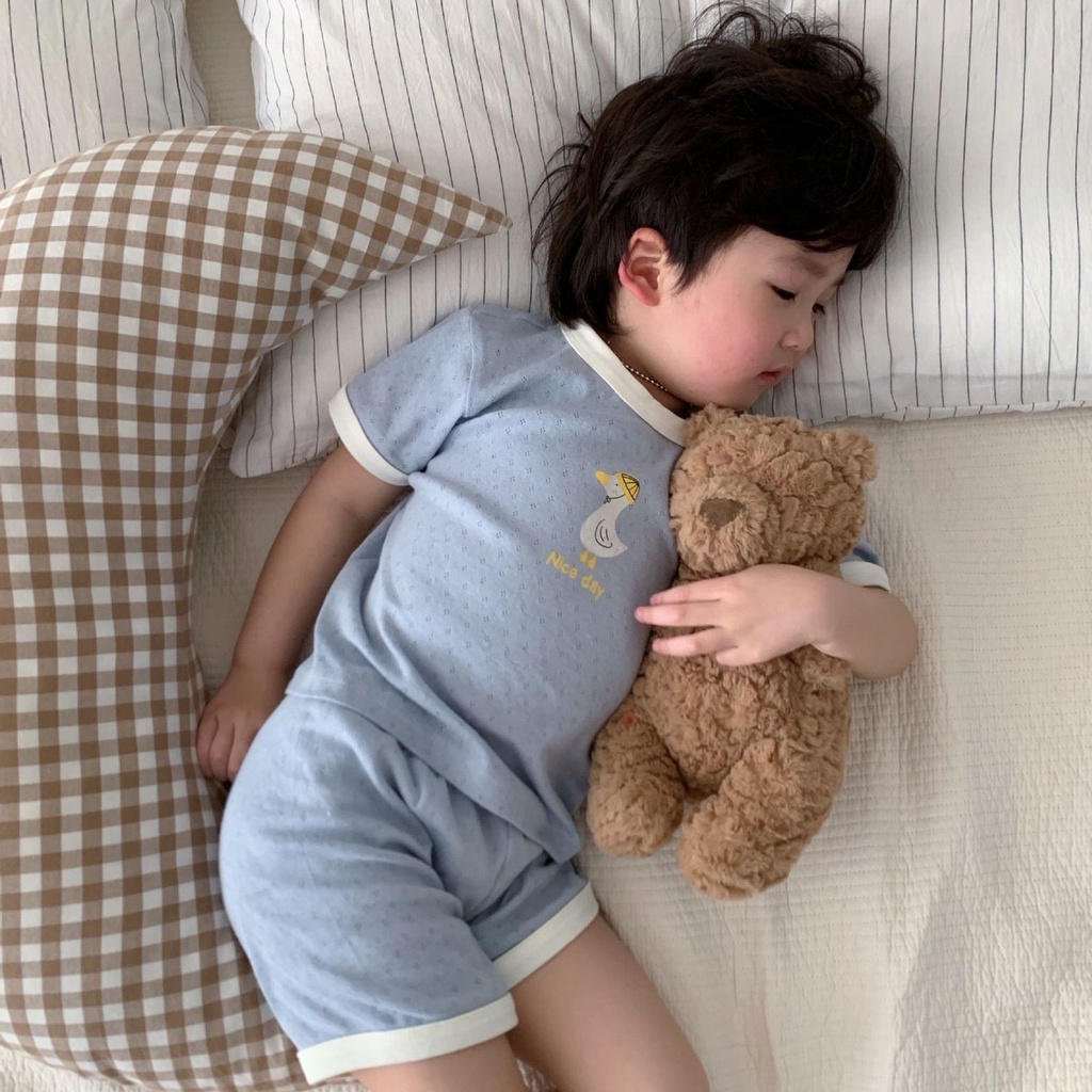 Bộ Đồ Ngủ Tay Ngắn Chất Cotton Thoáng Khí In Họa Tiết Hoạt Hình Dễ Thương Thời Trang Mùa Hè Cho Bé Trai Và Gái 5 Tuổi