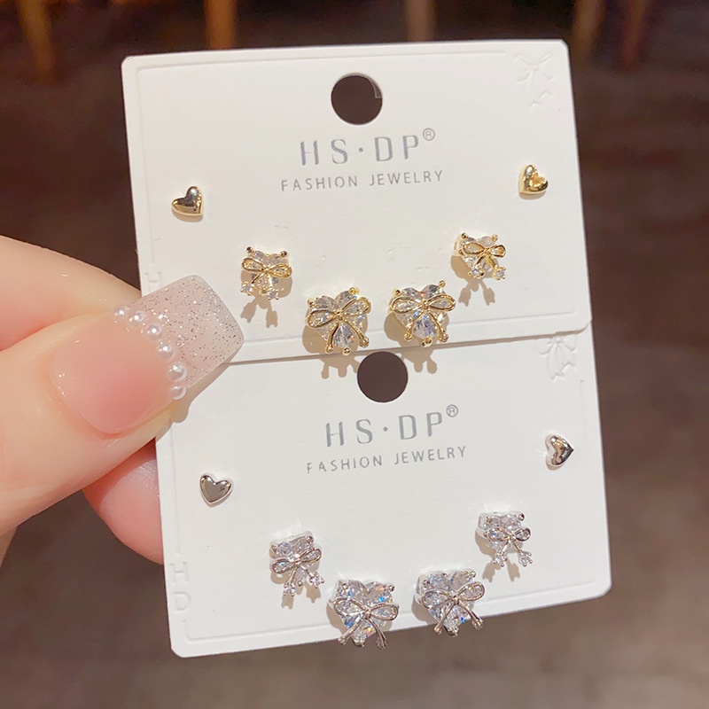 ✨Chuông Bellaaa✨Bông Tai Mạ Bạc Đính Đá Zircon Hình Nơ Trái Tim Đơn Giản Độc Đáo Thời Trang Cao Cấp