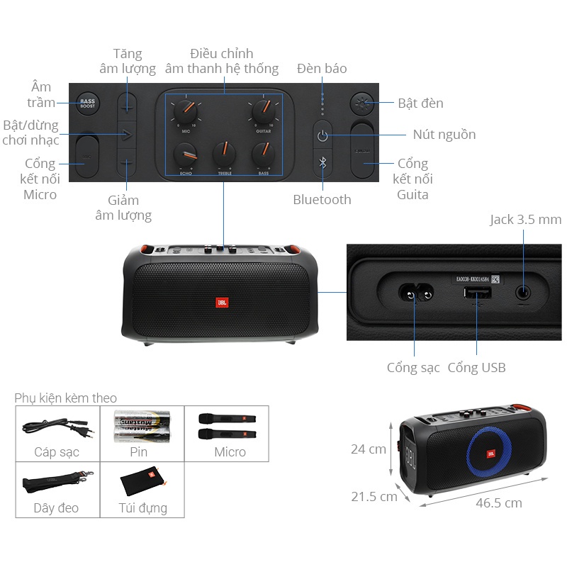 Loa JBL PartyBox On The Go Chính Hãng - Bảo Hành 12T