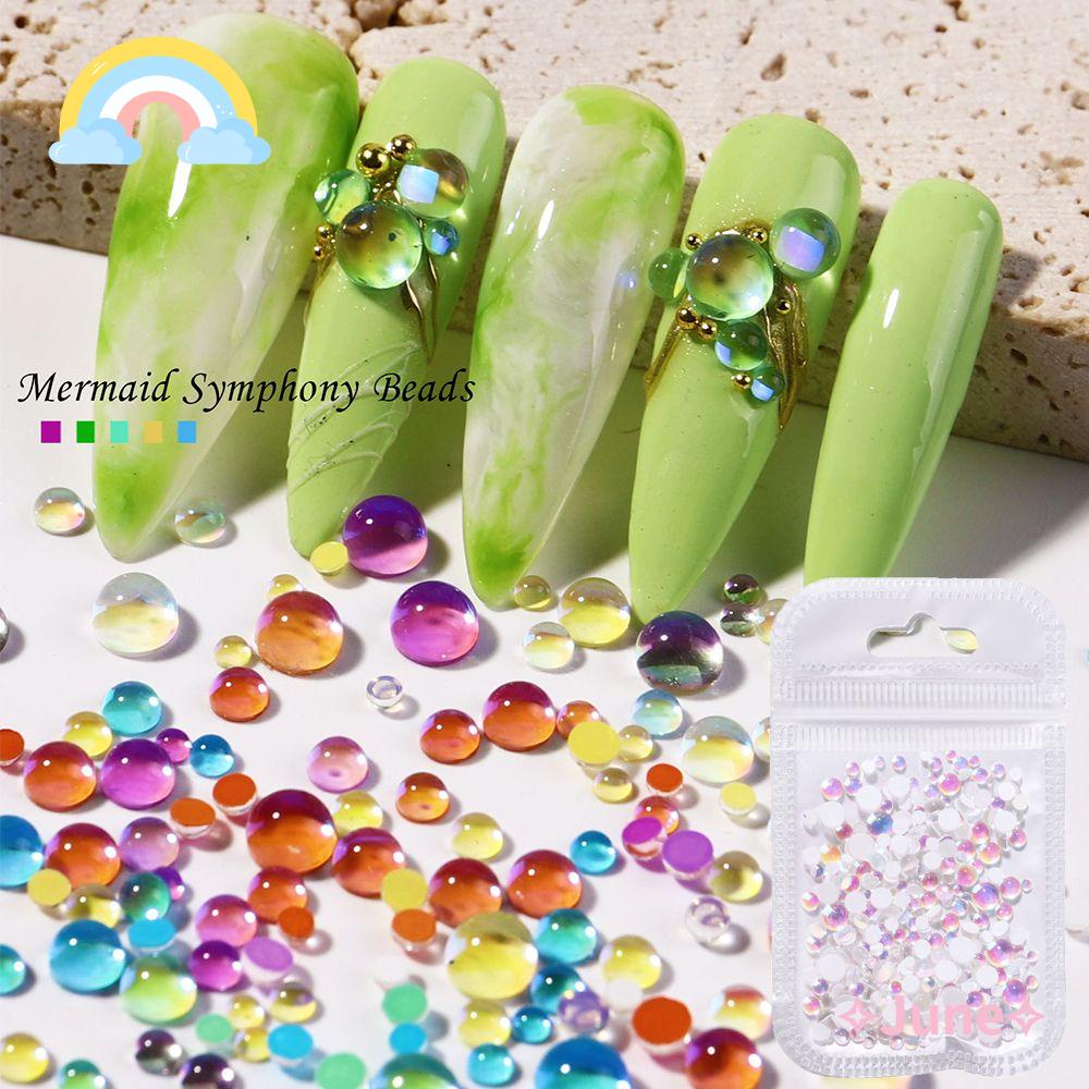 JUNE Túi 300 Hạt Cườm Đá Nhiều Màu Sắc Trang Trí Móng Tay Nghệ Thuật