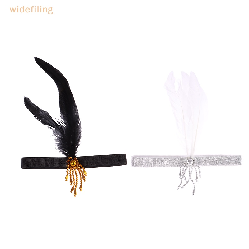 Băng Đô Cài Tóc Bản Rộng Gắn Lông Vũ Màu Đỏ Đen Đính Ngọc Trai Phong Cách Cổ Điển Thời Trang