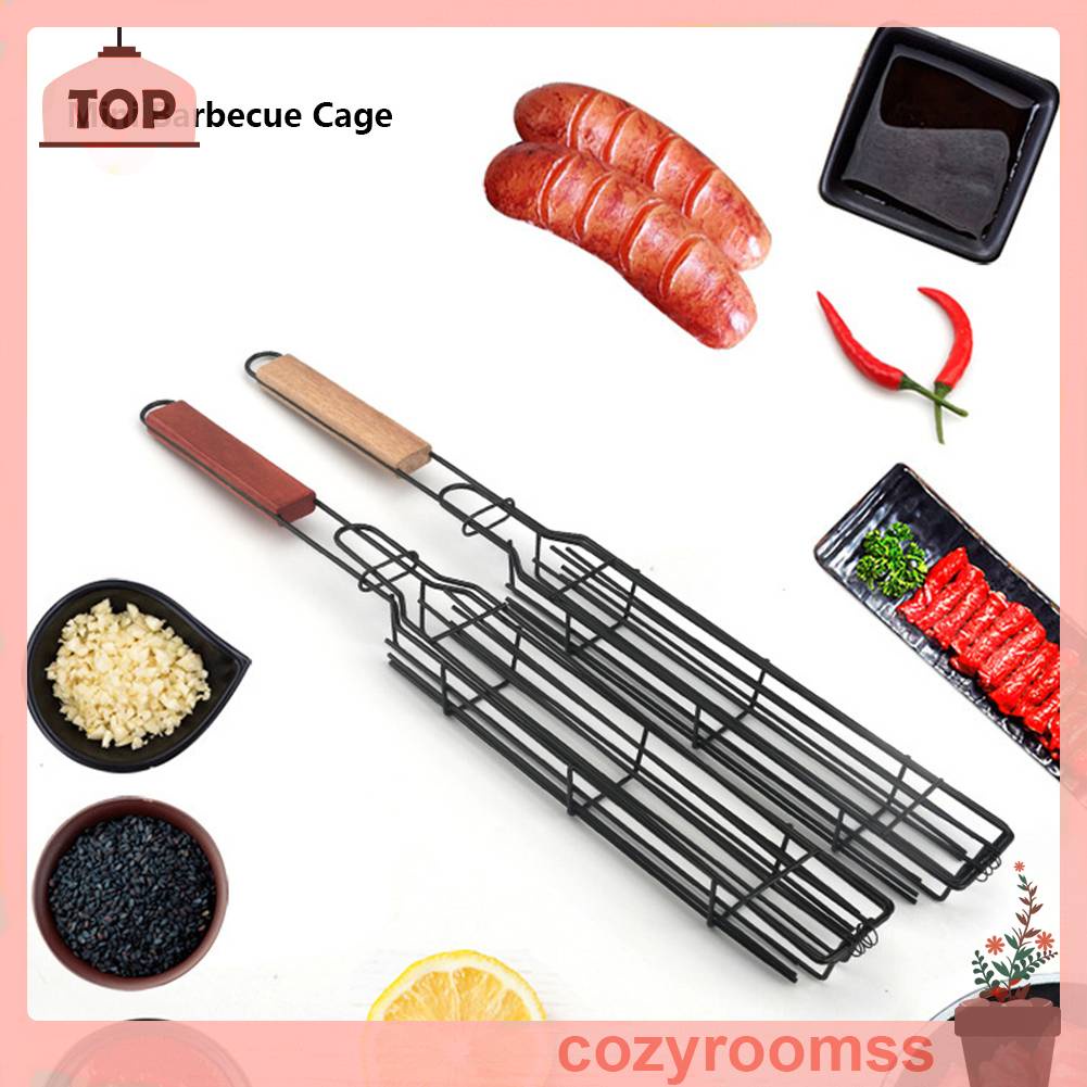 Vỉ Nướng BBQ Tay Cầm Gỗ Chống Ăn Mòn Tiện Dụng