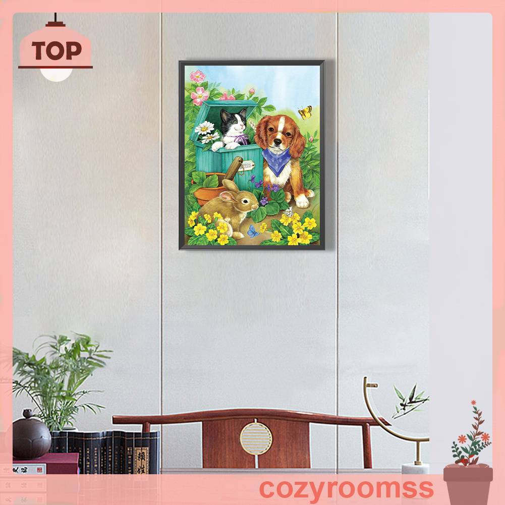 Tranh Đính Đá Kim Cương Toàn Bộ 5D DIY Hình Vẽ Chó Mèo Trang Trí Nhà Cửa