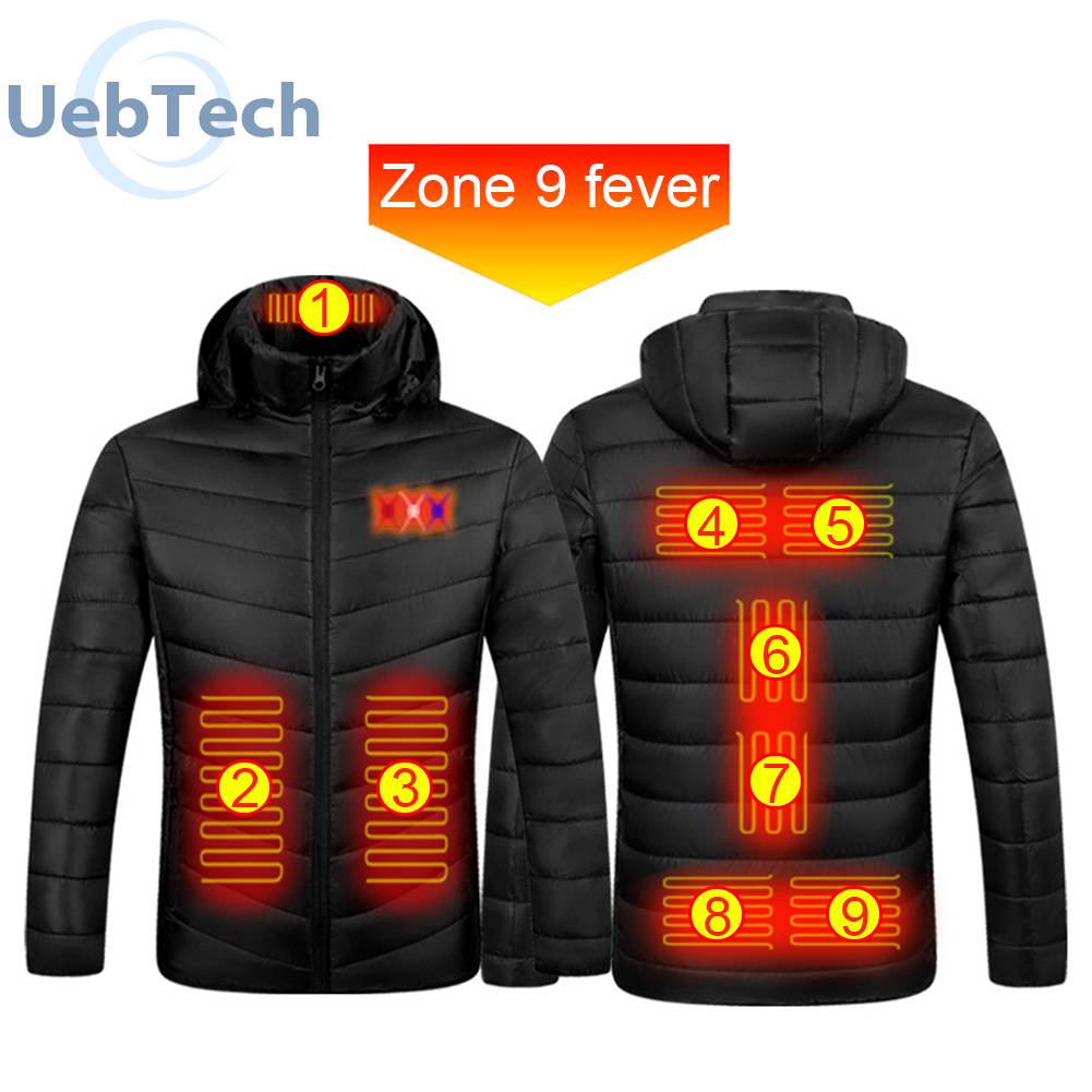 Áo Khoác Sưởi Ấm Điện Tử 9 Khu Viền USB Thời Trang Mùa Đông Cho Nam