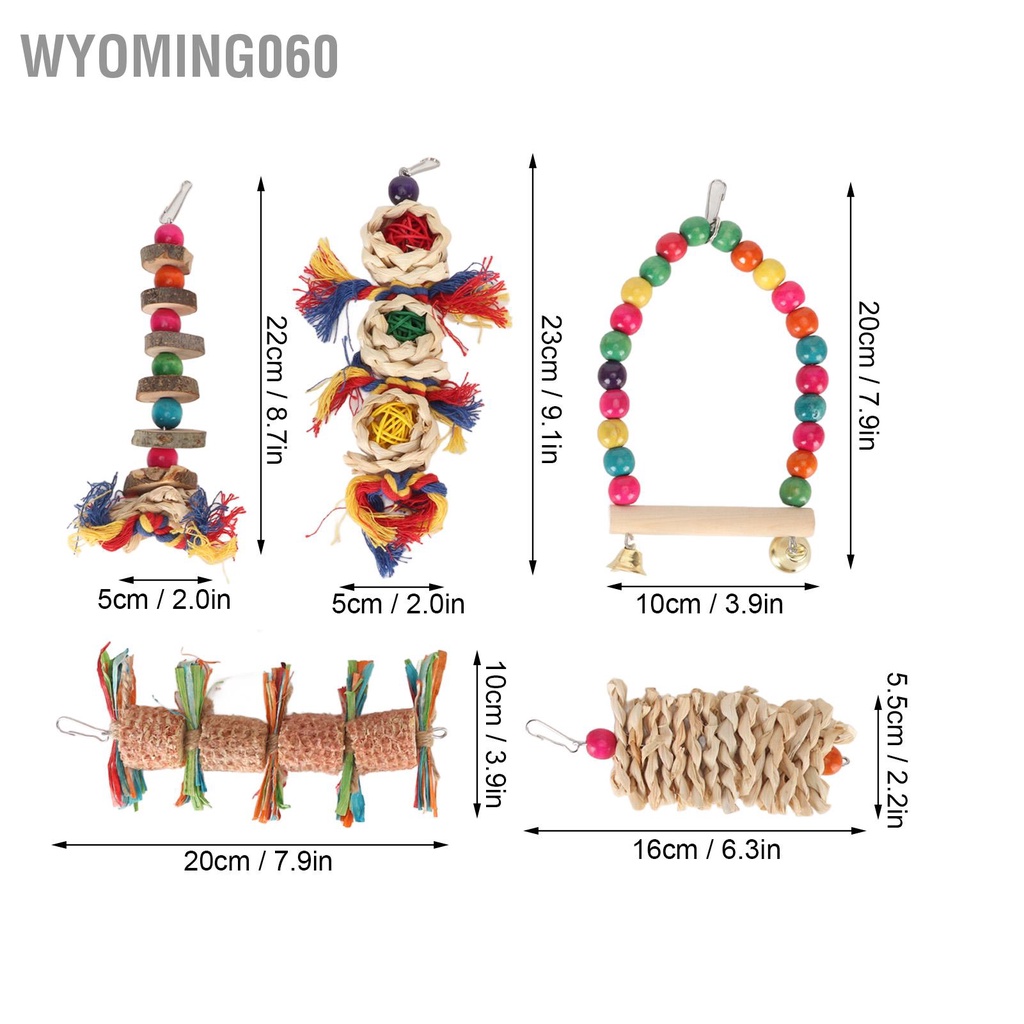 Wyoming060 5 Chiếc Chim Đồ Chơi Xích Đu Khỏe Mạnh Thú Vị Đăng Nhập Bền Răng Mài Vẹt Đuôi Dài Cho Budgerigar