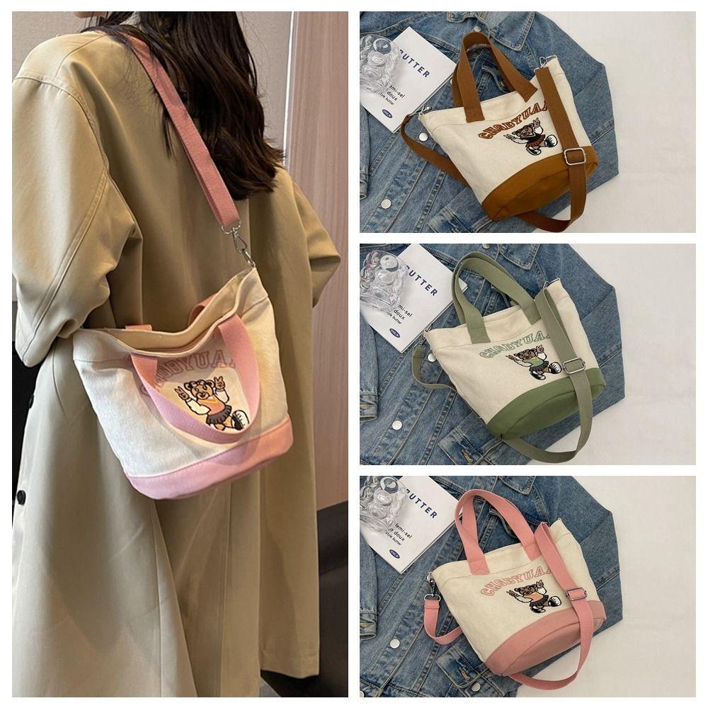 Túi Đeo Chéo Vải Canvas Hình Gấu Hoạt Hình Hợp Thời Trang Cho Nữ