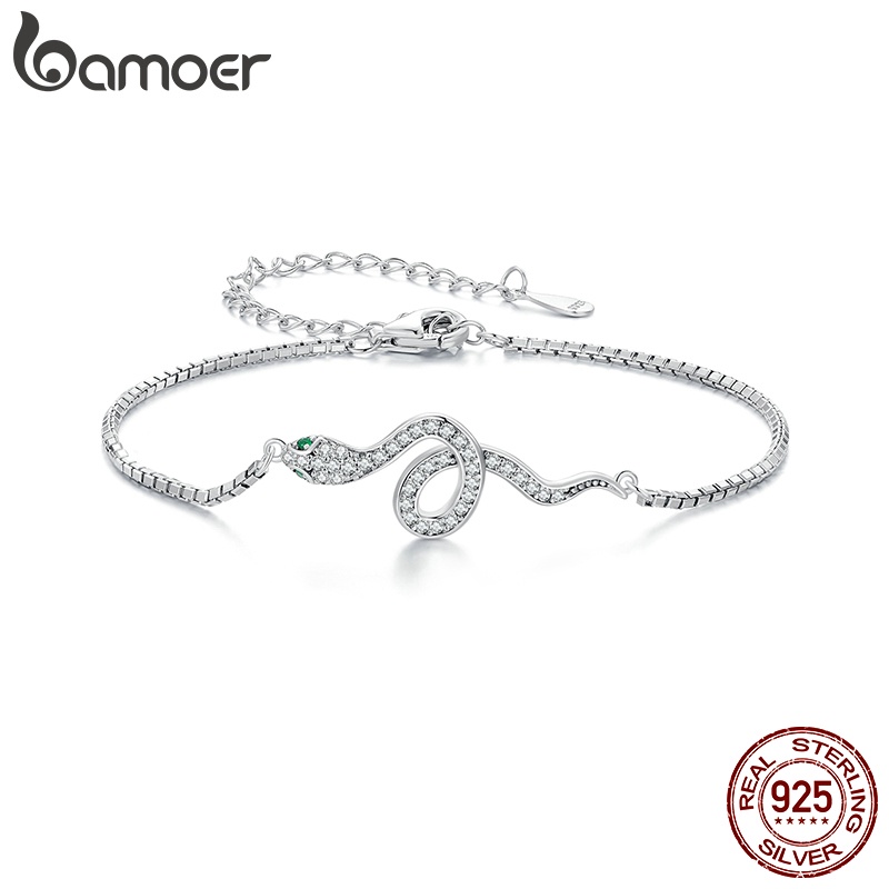 Bamoer Vòng Tay Bạc 925 21cm Họa Tiết Da Rắn Thời Trang Có Thể Điều Chỉnh Cho Nữ